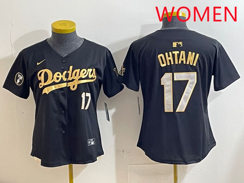 Women Los Angeles Dodgers #17 Ohtani Black Gold Nike 2025 MLB Jersey style 42811